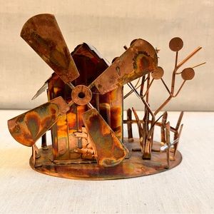 Copper Wind Up Musical Windmill.